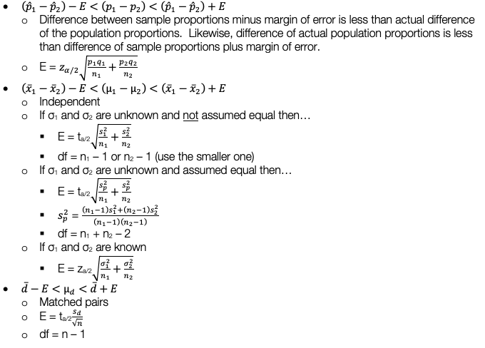 Confidence Intervals 2 Populations