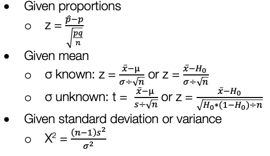 Test Statistics: One Population