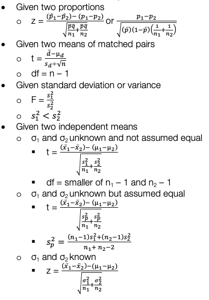 Test Statistics 2 Populations