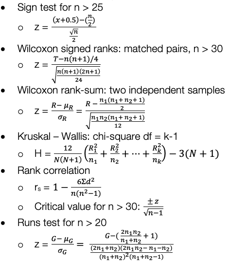 Test Statistics: Nonparametric Tests