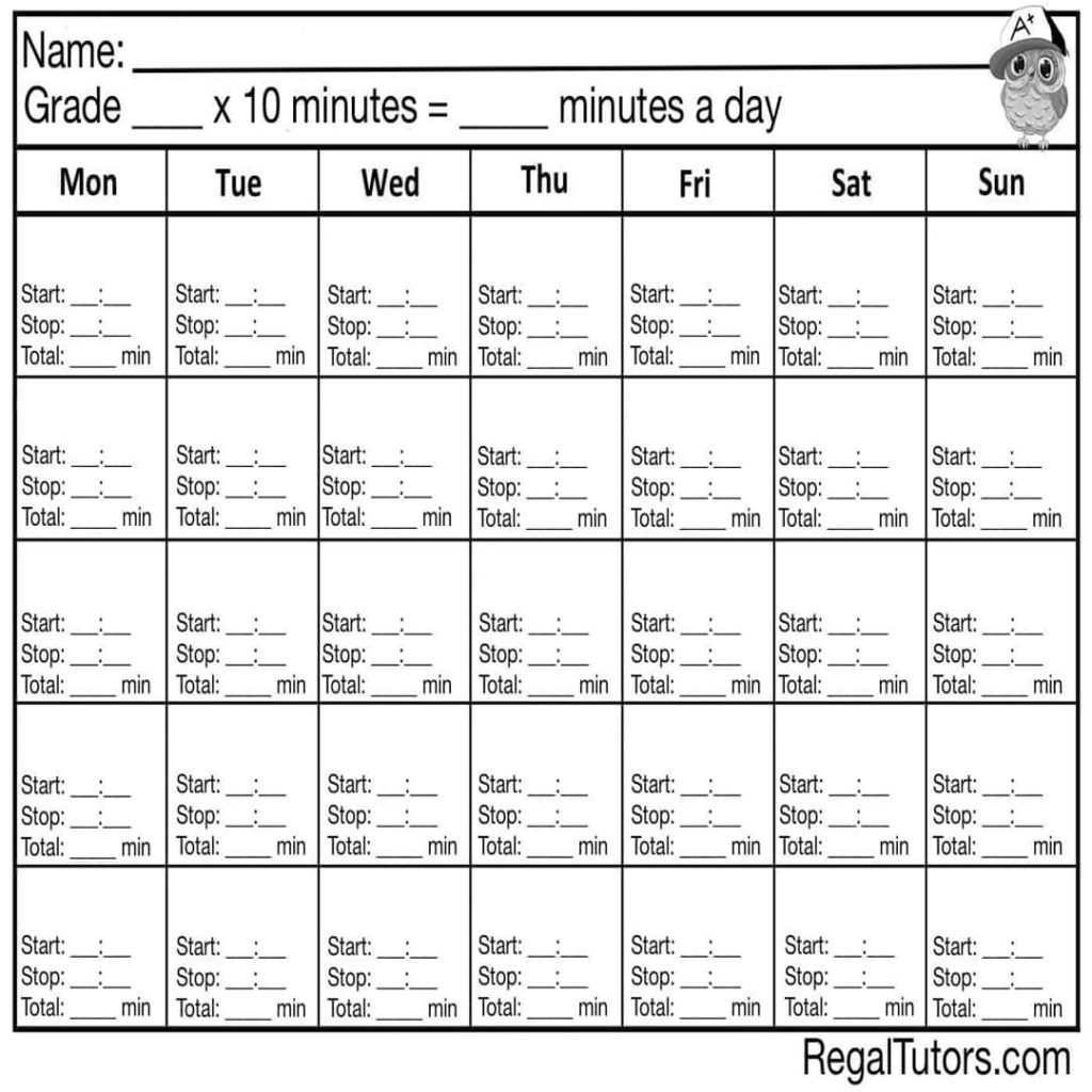 Homework Log Regal Tutors